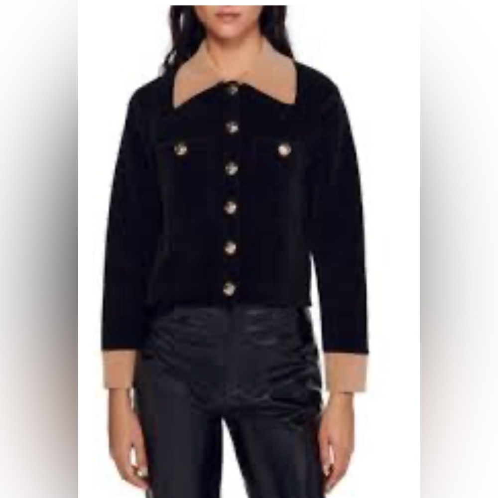 Sandro Black Jacket with Brown Accents